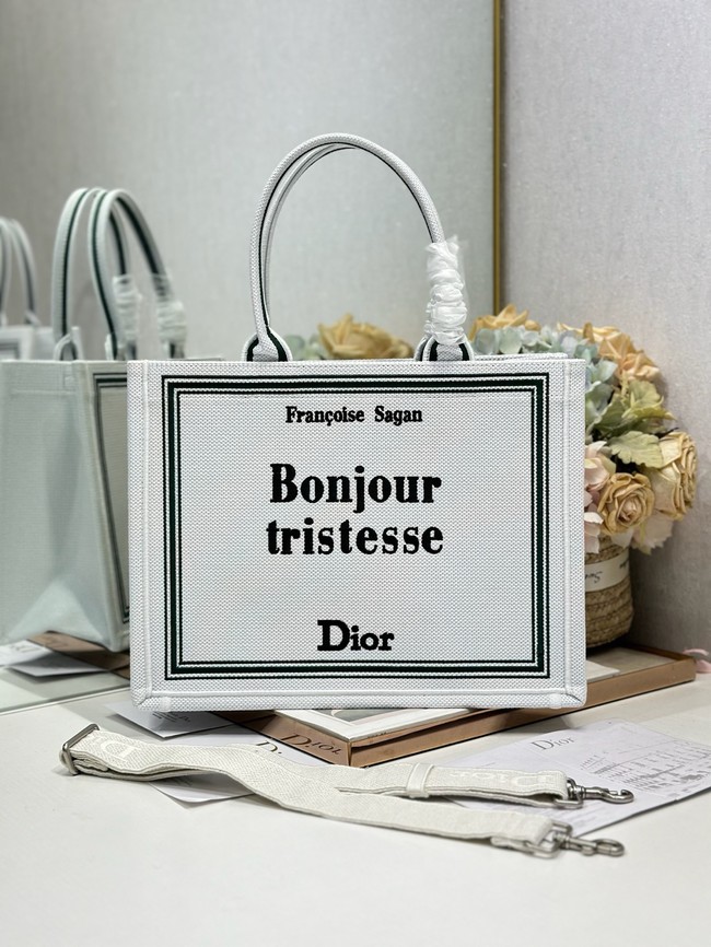 Medium Dior Book Tote with Strap M1354PE white