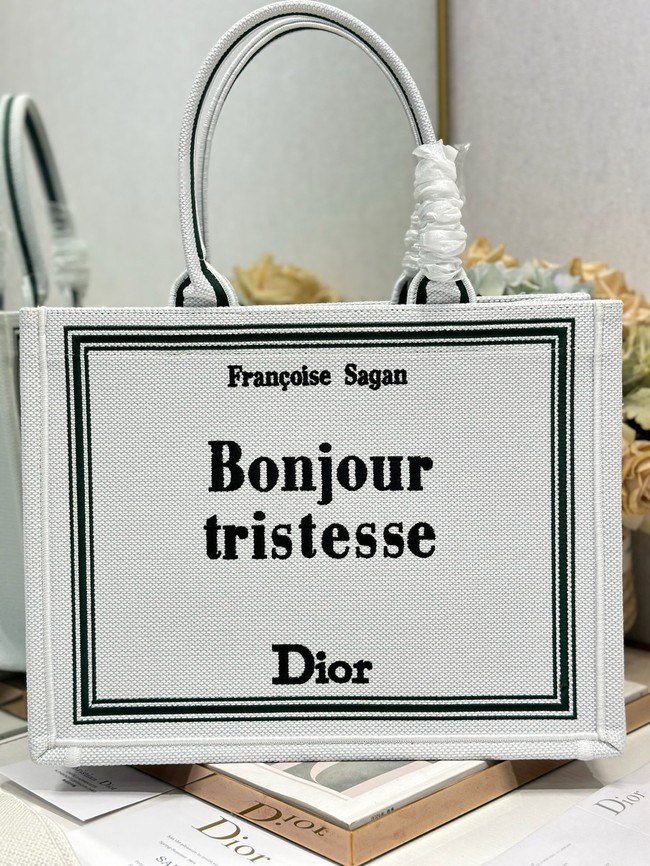 Medium Dior Book Tote with Strap M1354PE white