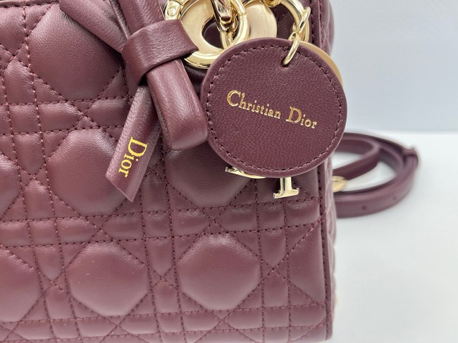 Mini Lady Dior Bag with Chain Cannage Lambskin M0505OU burgundy