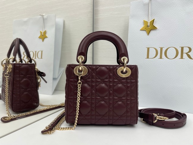 Mini Lady Dior Bag with Chain Cannage Lambskin M0505OU burgundy