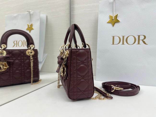 Mini Lady Dior Bag with Chain Cannage Lambskin M0505OU burgundy