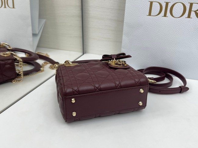 Mini Lady Dior Bag with Chain Cannage Lambskin M0505OU burgundy