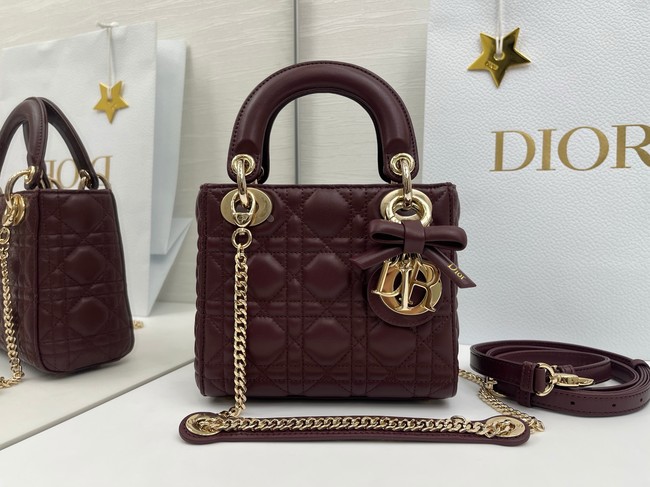 Mini Lady Dior Bag with Chain Cannage Lambskin M0505OU burgundy