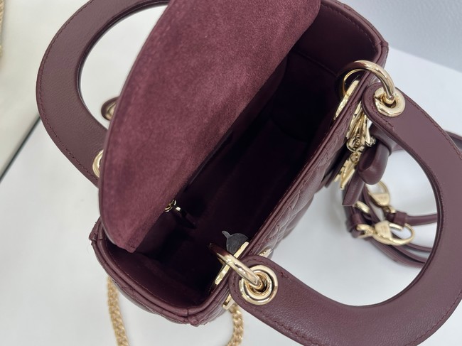 Mini Lady Dior Bag with Chain Cannage Lambskin M0505OU burgundy