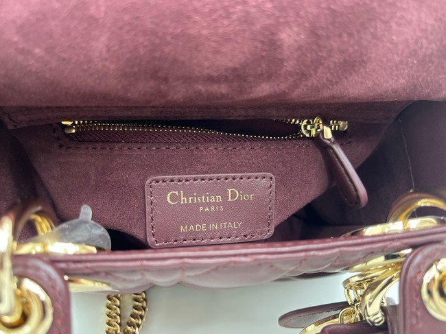 Mini Lady Dior Bag with Chain Cannage Lambskin M0505OU burgundy