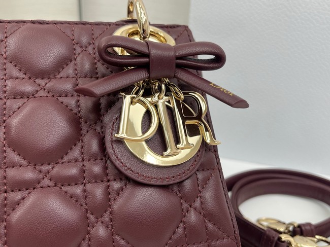 Mini Lady Dior Bag with Chain Cannage Lambskin M0505OU burgundy