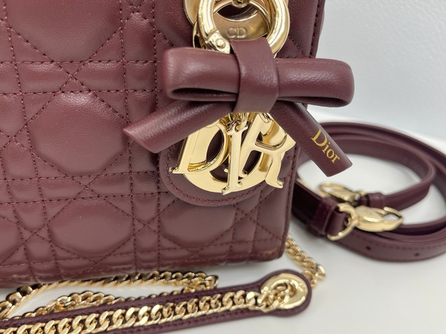 Mini Lady Dior Bag with Chain Cannage Lambskin M0505OU burgundy