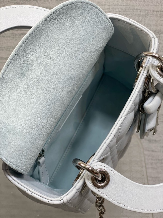 Mini Lady Dior Bag with Chain Cannage Lambskin M0505OU ice blue