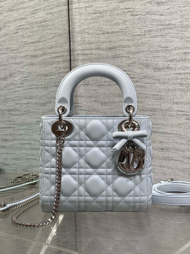 Mini Lady Dior Bag with Chain Cannage Lambskin M0505OU ice blue