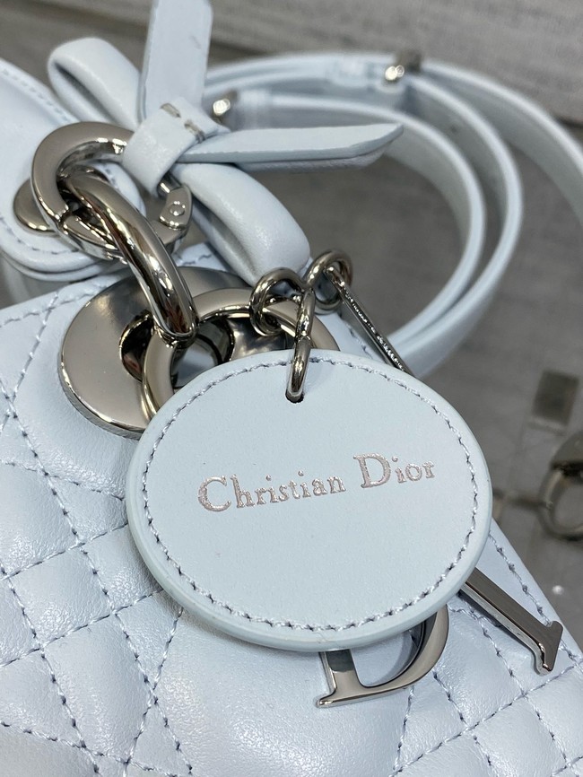 Mini Lady Dior Bag with Chain Cannage Lambskin M0505OU ice blue