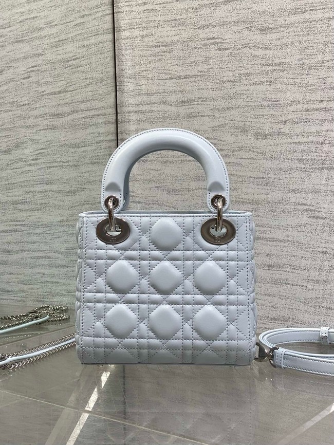 Mini Lady Dior Bag with Chain Cannage Lambskin M0505OU ice blue