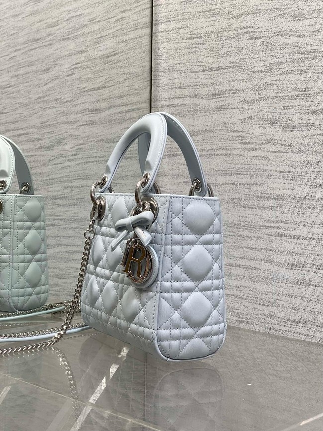 Mini Lady Dior Bag with Chain Cannage Lambskin M0505OU ice blue