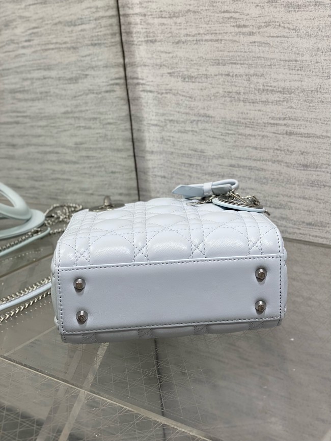 Mini Lady Dior Bag with Chain Cannage Lambskin M0505OU ice blue