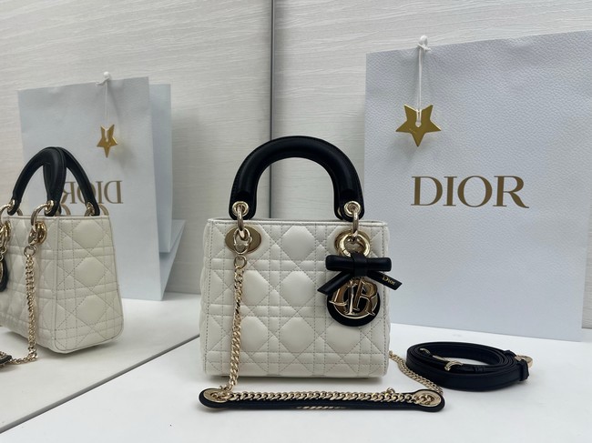 Mini Lady Dior Bag with Chain M0505P Latte and Black