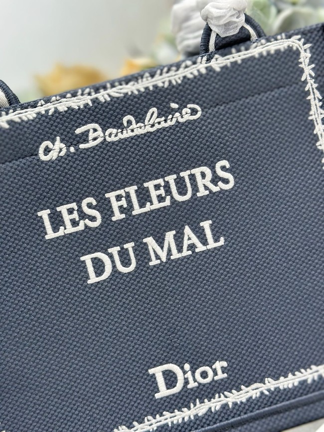 Small Dior Book Tote with Strap Embroidery M1404PE Blue and White Book Cover