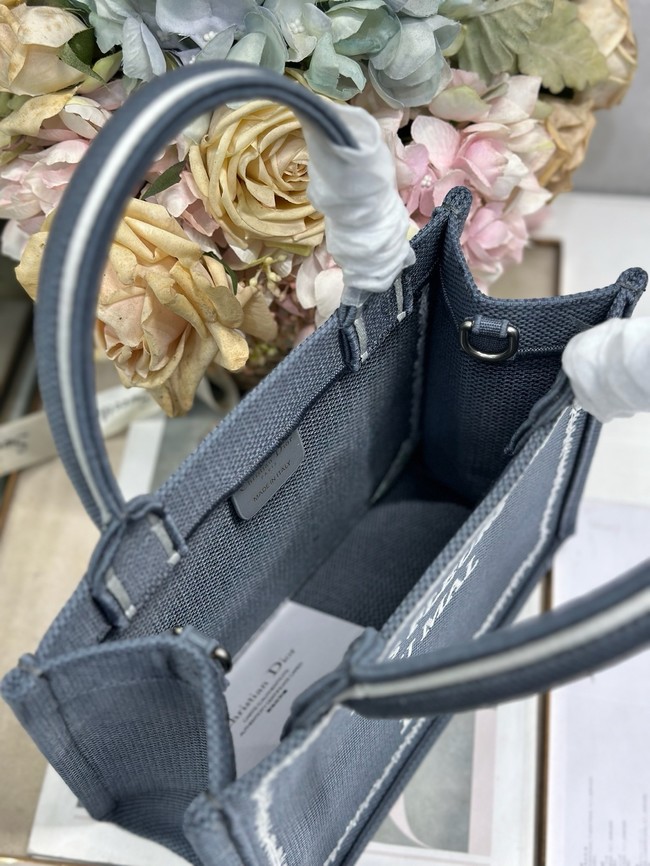 Small Dior Book Tote with Strap Embroidery M1404PE Blue and White Book Cover