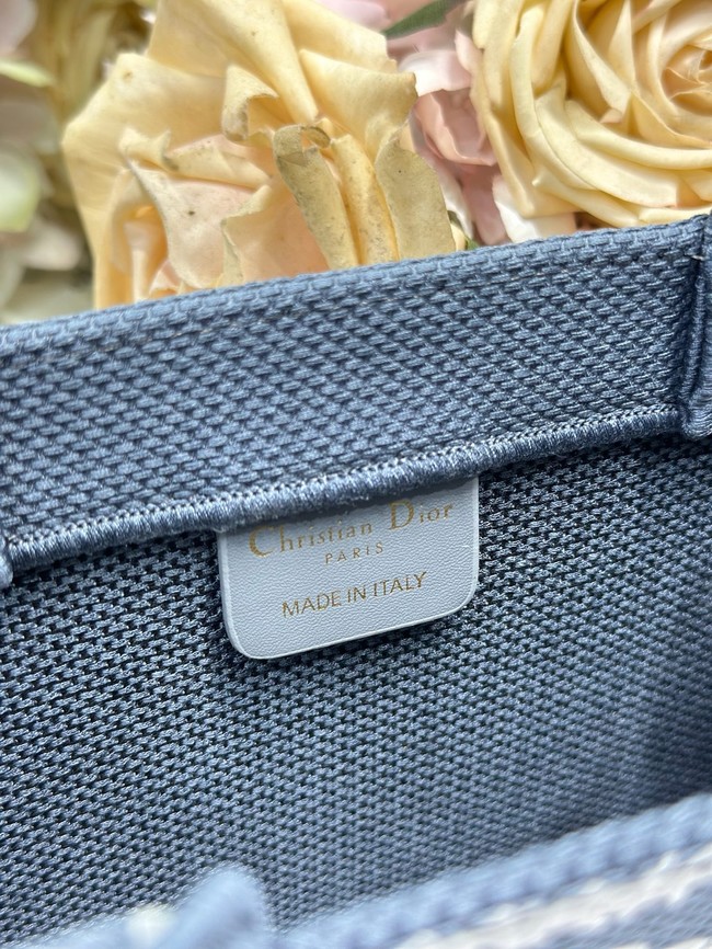 Small Dior Book Tote with Strap Embroidery M1404PE Blue and White Book Cover
