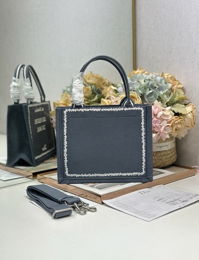 Small Dior Book Tote with Strap Embroidery M1404PE Blue and White Book Cover