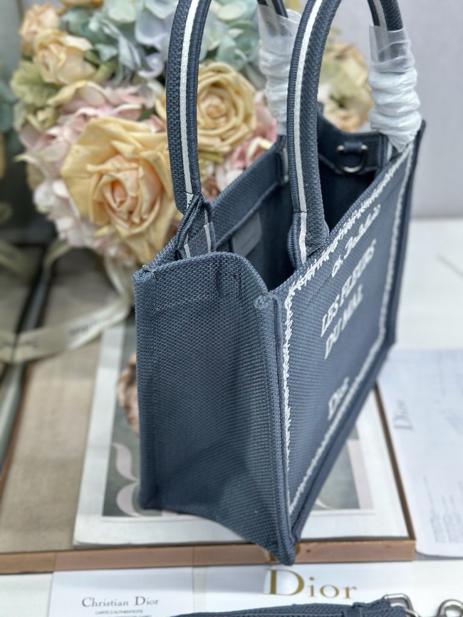 Small Dior Book Tote with Strap Embroidery M1404PE Blue and White Book Cover