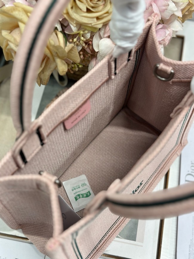 Small Dior Book Tote with Strap Embroidery M1404PE Rose Tendre