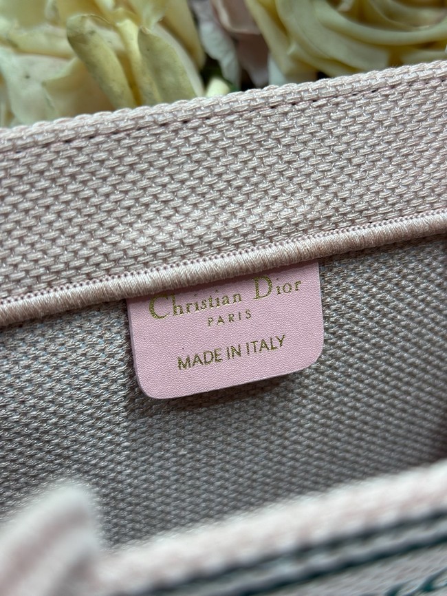 Small Dior Book Tote with Strap Embroidery M1404PE Rose Tendre