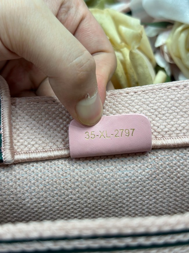Small Dior Book Tote with Strap Embroidery M1404PE Rose Tendre