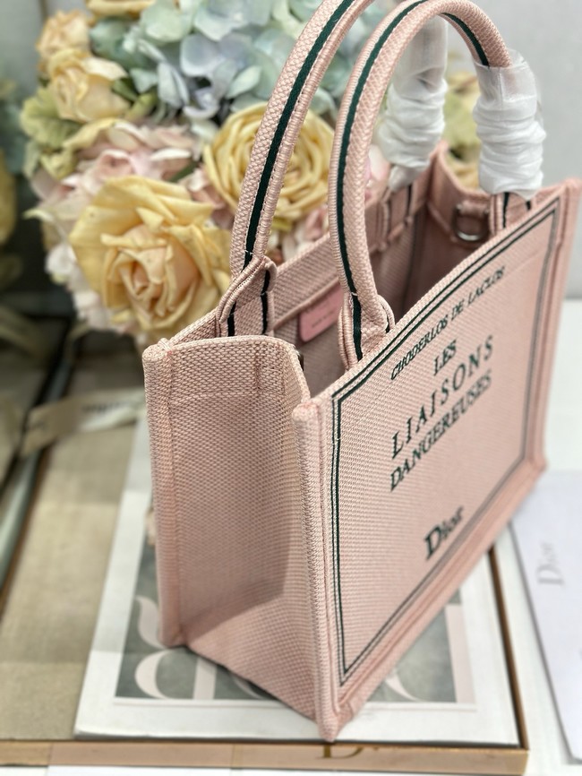 Small Dior Book Tote with Strap Embroidery M1404PE Rose Tendre