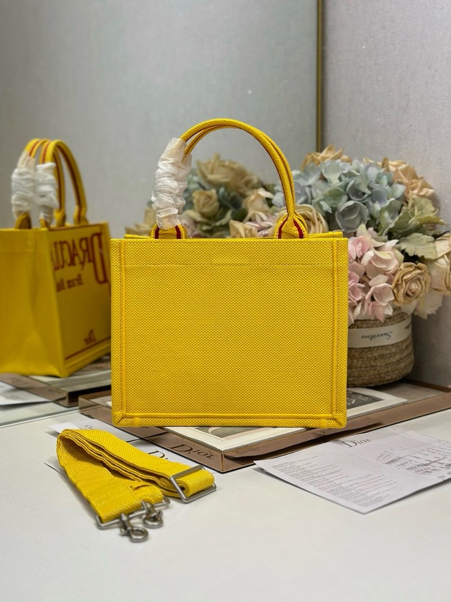 Small Dior Book Tote with Strap Embroidery M1404PE Yellow and Red Book Cover