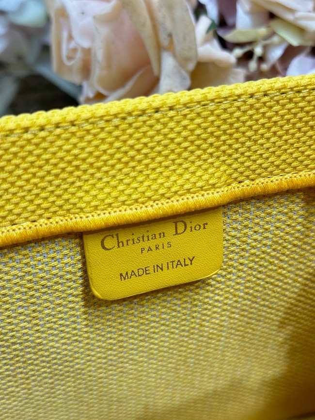 Small Dior Book Tote with Strap Embroidery M1404PE Yellow and Red Book Cover