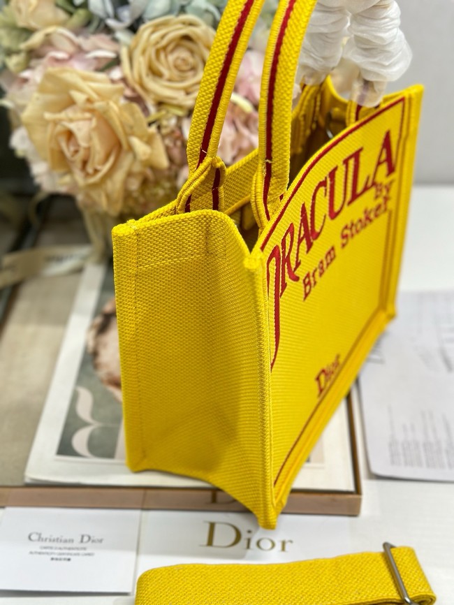 Small Dior Book Tote with Strap Embroidery M1404PE Yellow and Red Book Cover