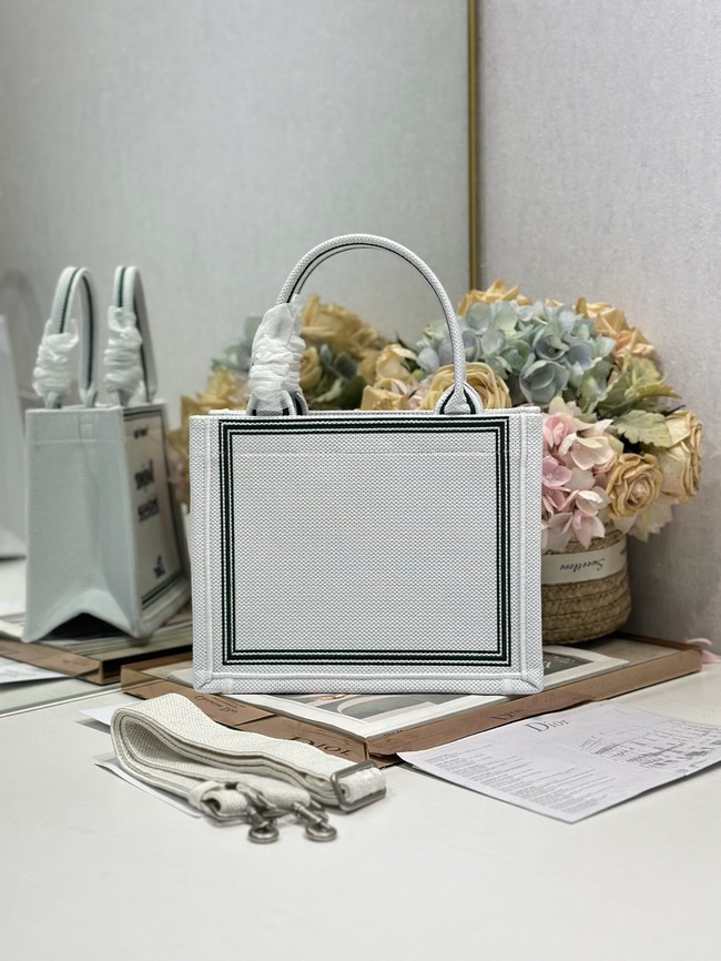Small Dior Book Tote with Strap Embroidery M1404PE white