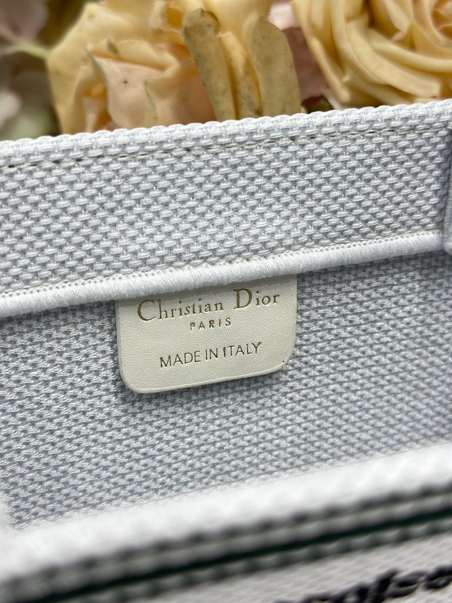 Small Dior Book Tote with Strap Embroidery M1404PE white