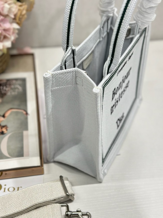 Small Dior Book Tote with Strap Embroidery M1404PE white