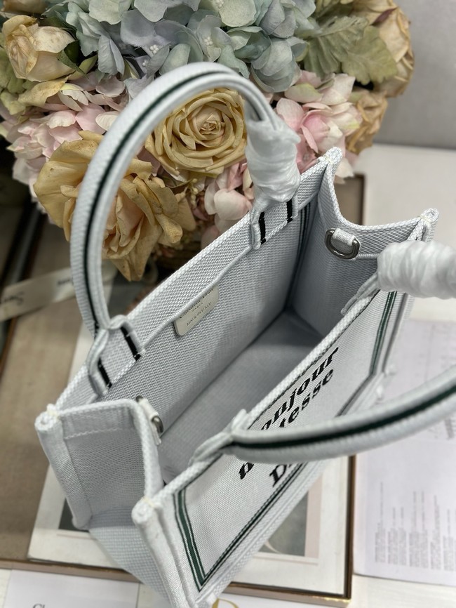 Small Dior Book Tote with Strap Embroidery M1404PE white
