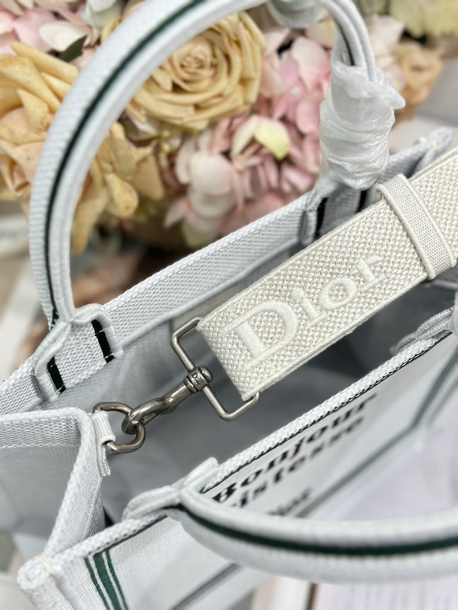 Small Dior Book Tote with Strap Embroidery M1404PE white