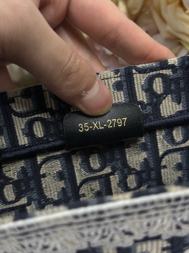 Small Dior Book Tote with Strap M1404PE Blue and White Lace