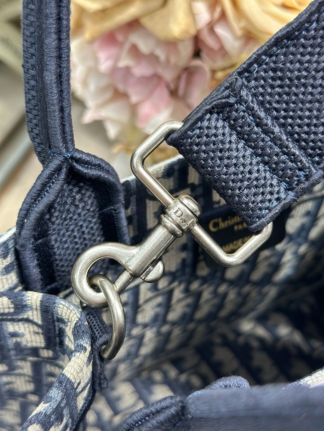 Small Dior Book Tote with Strap M1404PE Blue and White Lace