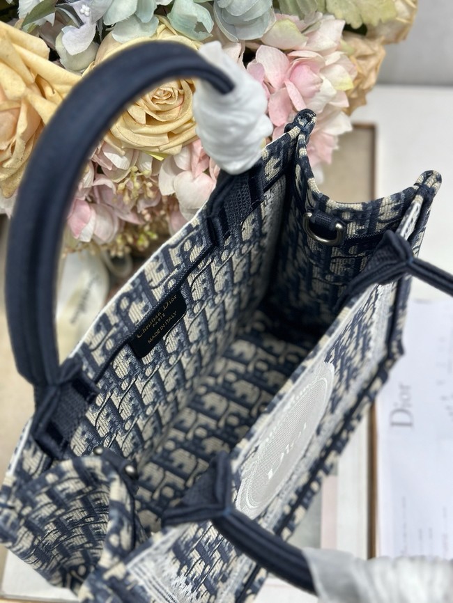 Small Dior Book Tote with Strap M1404PE Blue and White Lace
