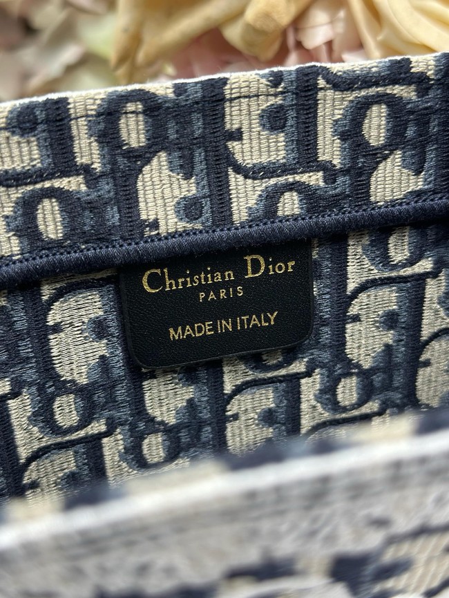 Small Dior Book Tote with Strap M1404PE Blue and White Lace