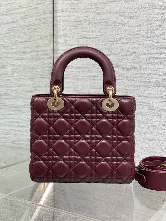 Small Lady Dior Bag with Strap Cannage Lambskin M0531OU Hermitage Red