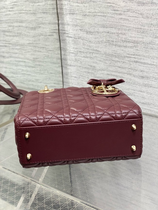 Small Lady Dior Bag with Strap Cannage Lambskin M0531OU Hermitage Red