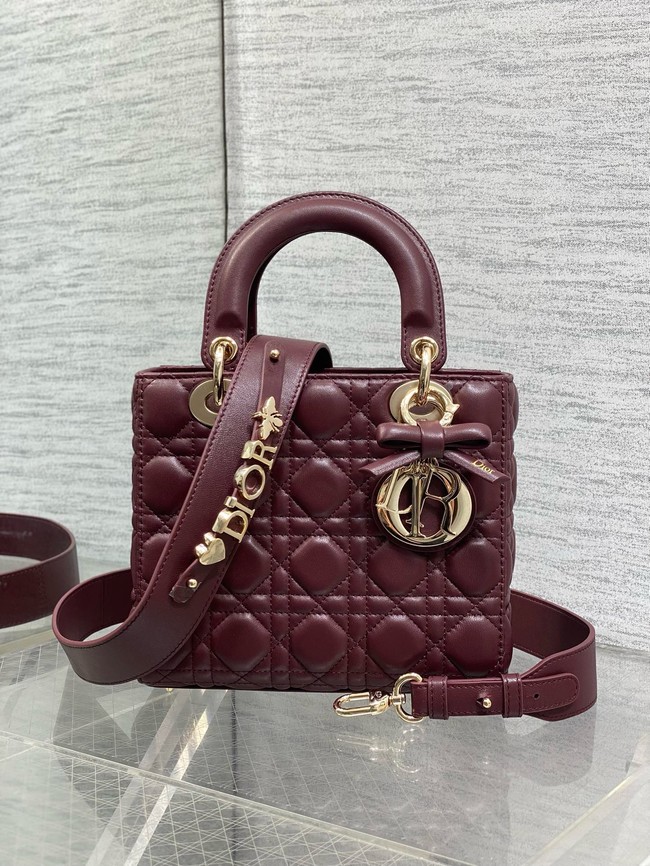 Small Lady Dior Bag with Strap Cannage Lambskin M0531OU Hermitage Red