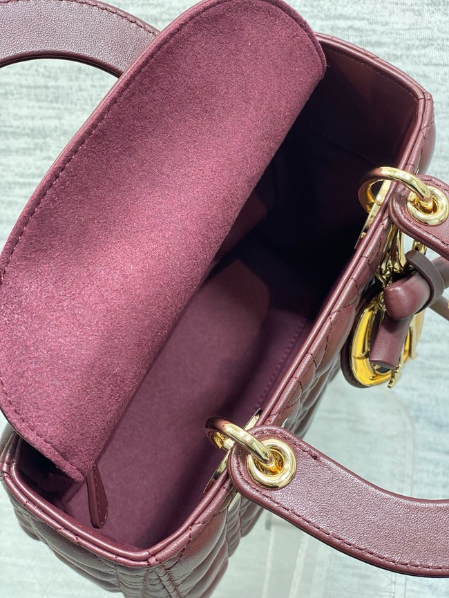 Small Lady Dior Bag with Strap Cannage Lambskin M0531OU Hermitage Red