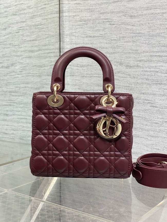 Small Lady Dior Bag with Strap Cannage Lambskin M0531OU Hermitage Red