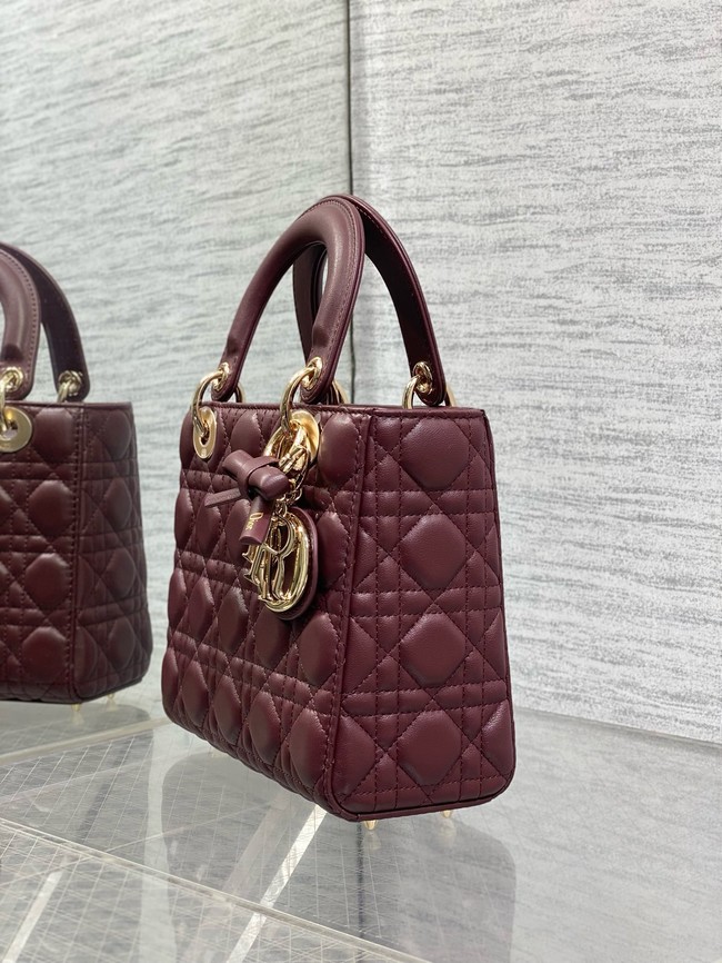 Small Lady Dior Bag with Strap Cannage Lambskin M0531OU Hermitage Red