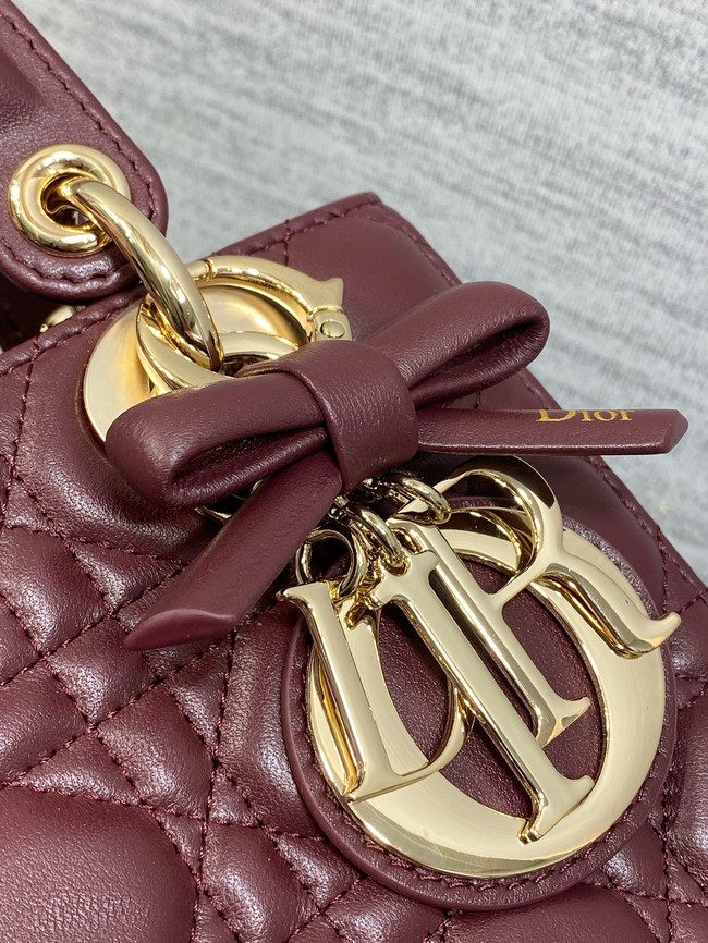 Small Lady Dior Bag with Strap Cannage Lambskin M0531OU Hermitage Red