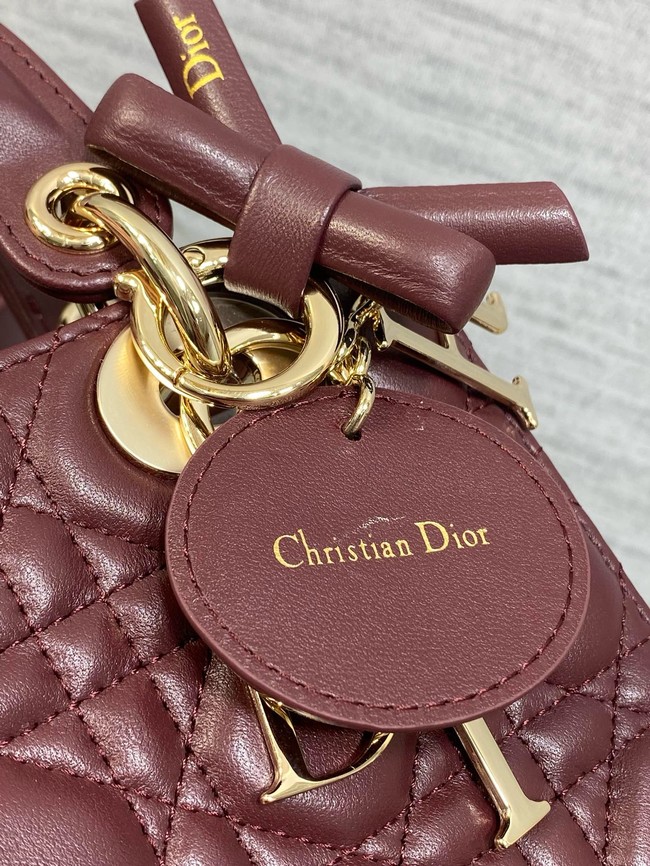Small Lady Dior Bag with Strap Cannage Lambskin M0531OU Hermitage Red