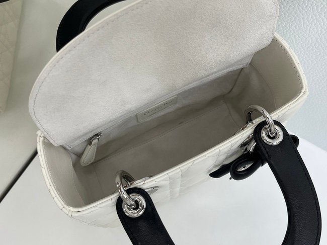 Small Lady Dior Bag with Strap Cannage Lambskin M0531OU Latte and Black
