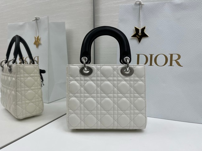 Small Lady Dior Bag with Strap Cannage Lambskin M0531OU Latte and Black