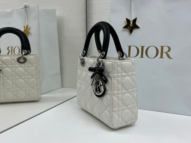 Small Lady Dior Bag with Strap Cannage Lambskin M0531OU Latte and Black